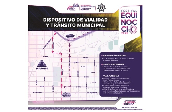 Implementa policía de San Andrés Cholula operativo de seguridad ante festival Equinoccio 2025