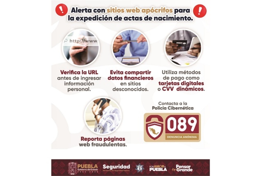 Alerta SSP sobre páginas apócrifas para la expedición de actas de nacimiento